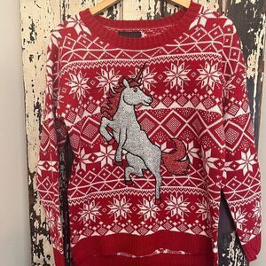 NWOT Blizzard Bay women’s Metallic Unicorn Christmas Sweater.  Size Medium.